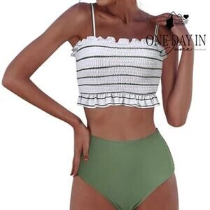 Charmo Smocked High Waist Bikini Swimsuit Size XL